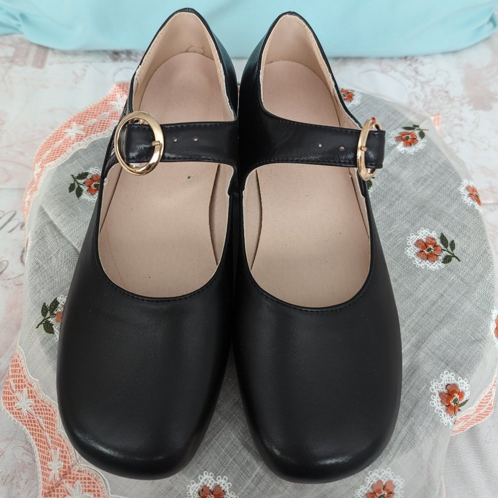 Black Leather Mary Jane/Retro Dance Shoes (New) UK Size 42 US Size 10
